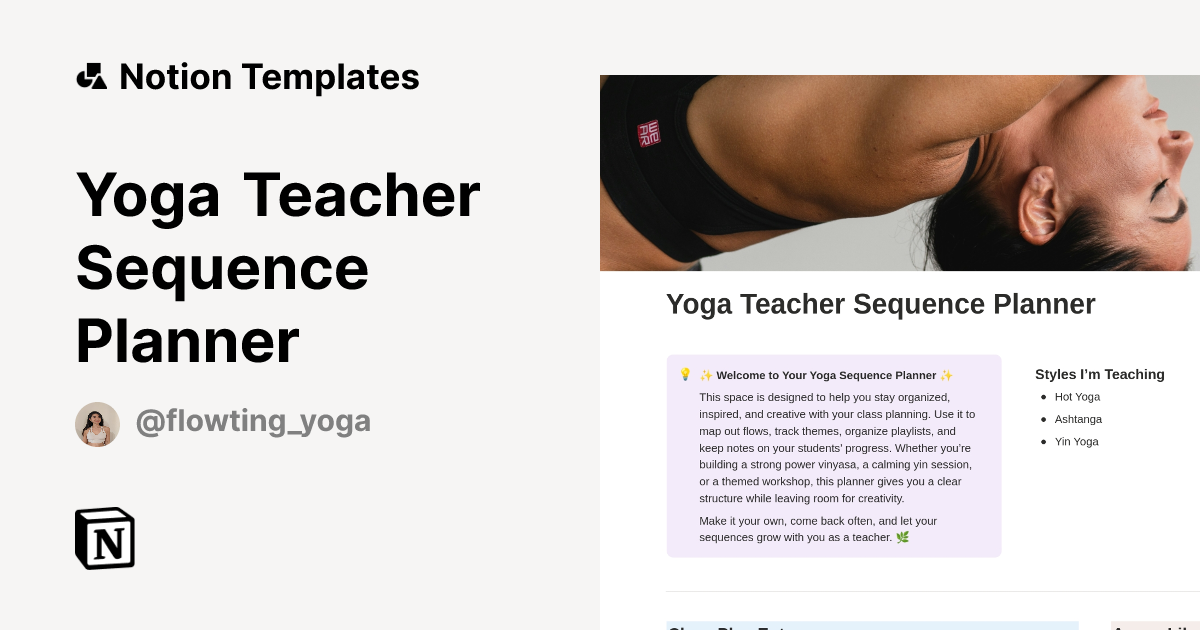 Yoga Teacher Sequence Planner Template by Christie Ting | Notion ...