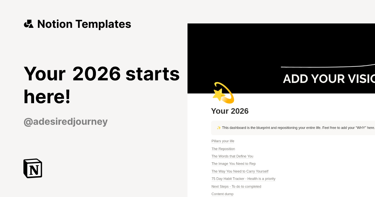 Your 2026 starts here! Template by Desired Media | Notion Marketplace