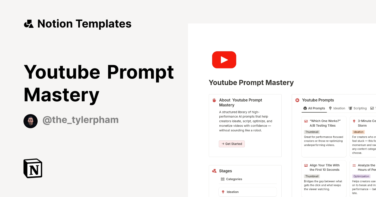 Youtube Prompt Mastery Template by Tyler Pham | Notion Marketplace