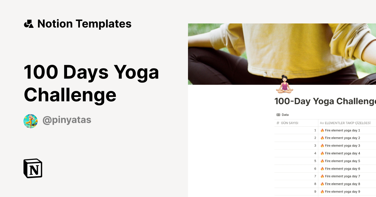 100 Days Yoga Challenge Template By Pinyatas Notion Marketplace