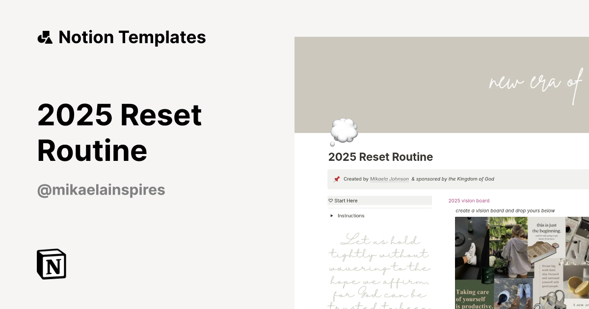 2025 Reset Routine Template by Mikaela Inspires Notion Marketplace
