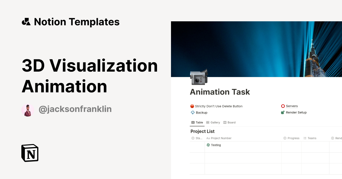 3D Visualization Animation Template | Notion Marketplace