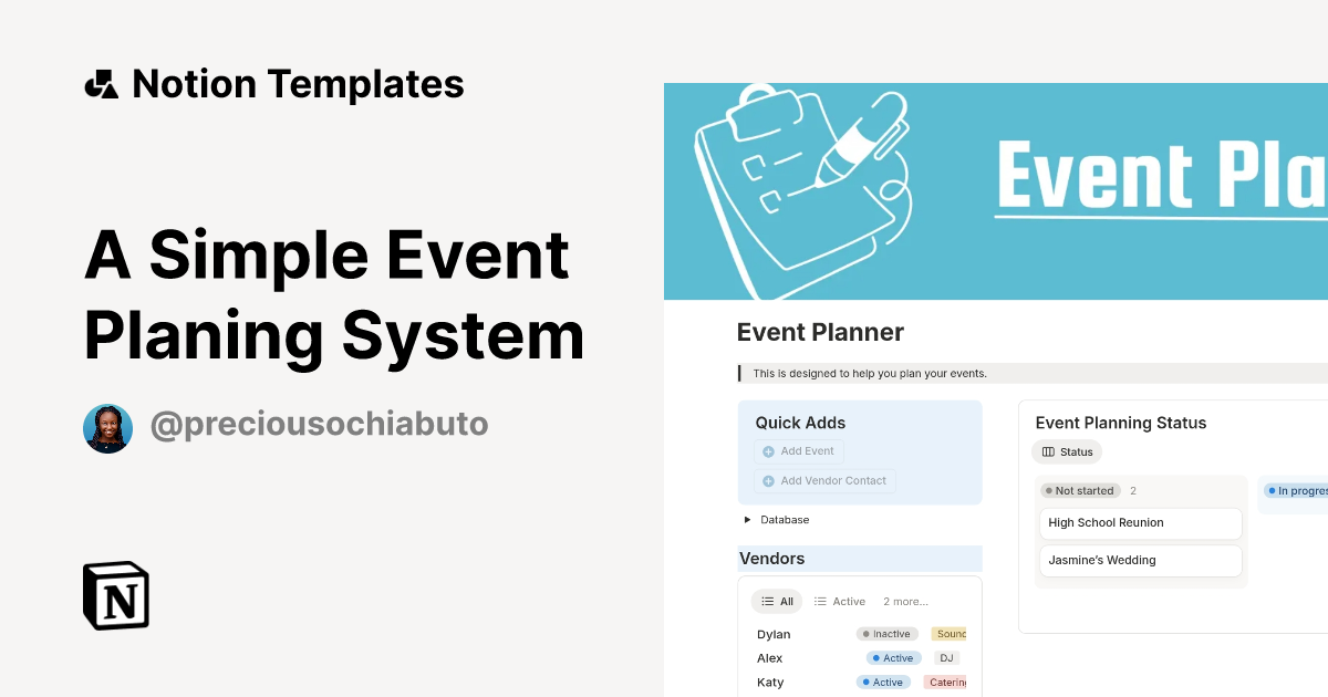 A Simple Event Planing System Template | Notion Marketplace