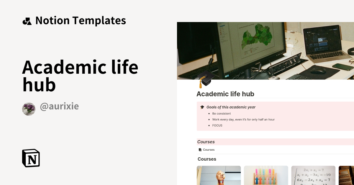 Academic life hub Template by Aurixie | Notion Marketplace