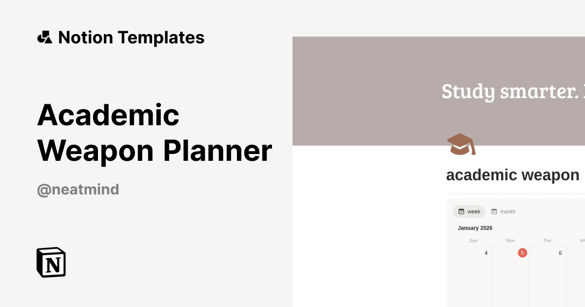 Academic Weapon Planner Template by Neatmind Co. | Notion Marketplace