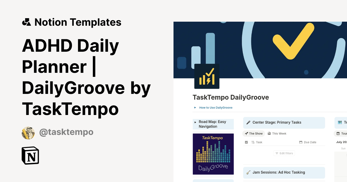 ADHD Daily Planner | DailyGroove by TaskTempo Template | Notion Marketplace