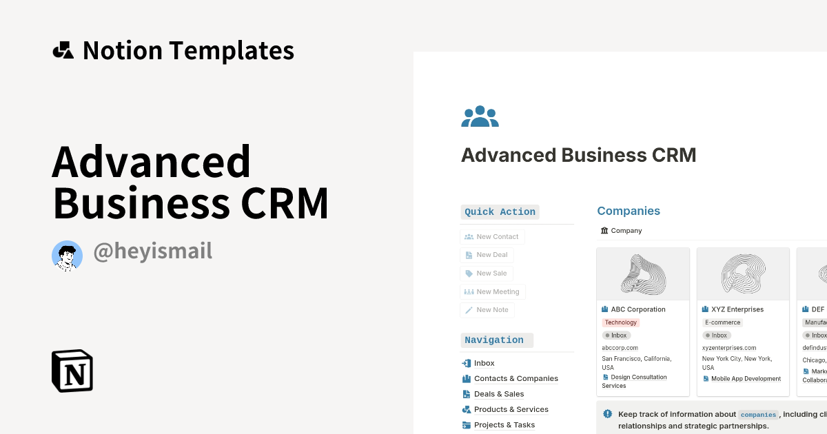 Advanced Business CRM Template by heyismail | Notion Marketplace