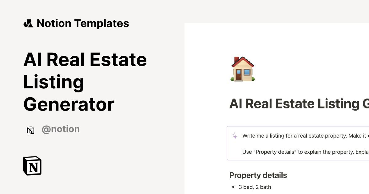 Ai Real Estate Listing Generator 2026 Template Notion Marketplace
