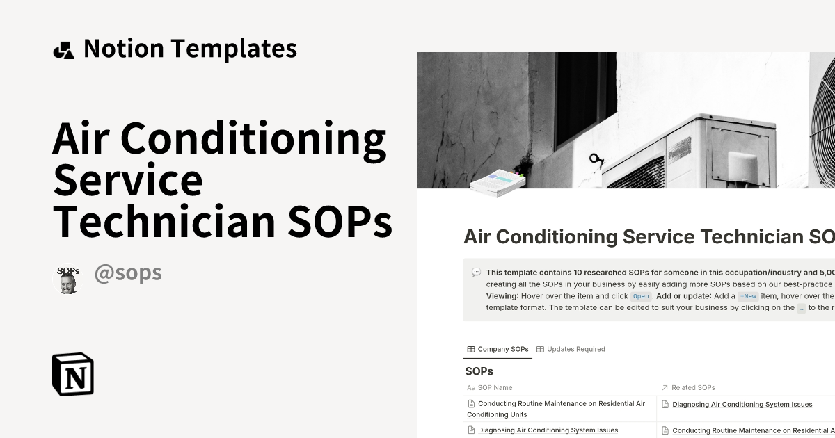 Air Conditioning Service Technician SOPs Template by SOPs | Notion ...