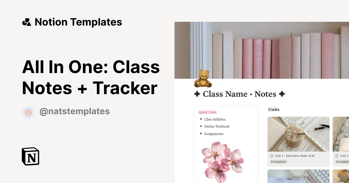 All In One: Class Notes + Tracker Template | Notion Marketplace