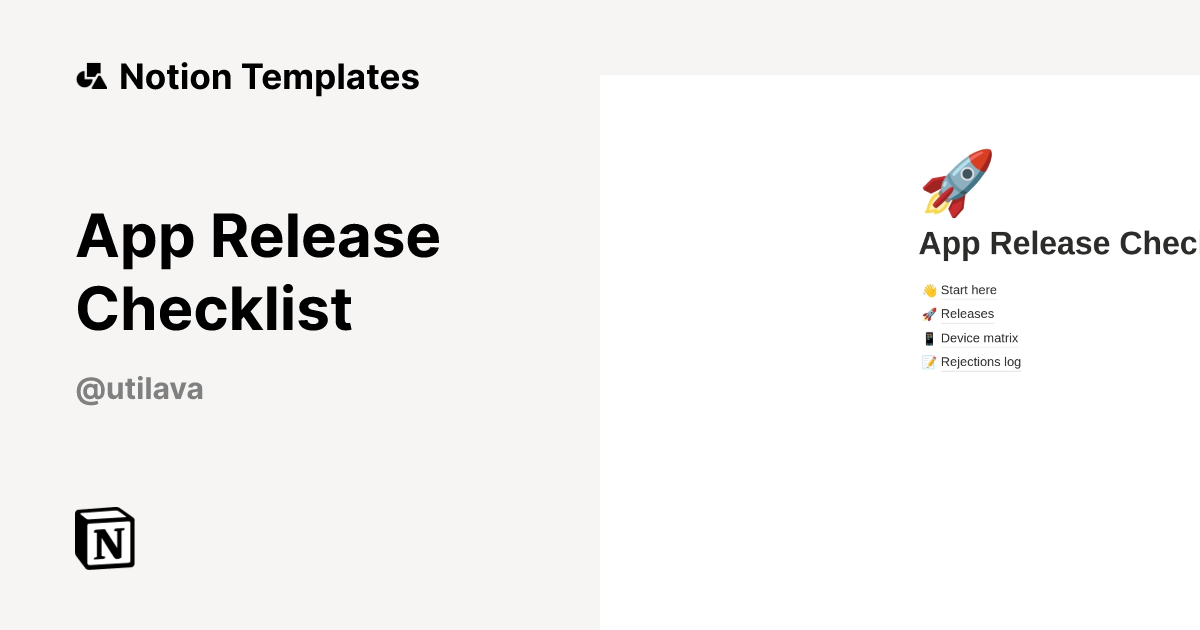 App Release Checklist Template by Utilava | Notion Marketplace