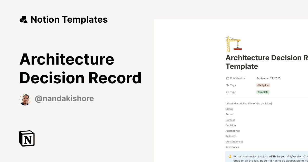 Architecture Decision Record Template | Notion Marketplace