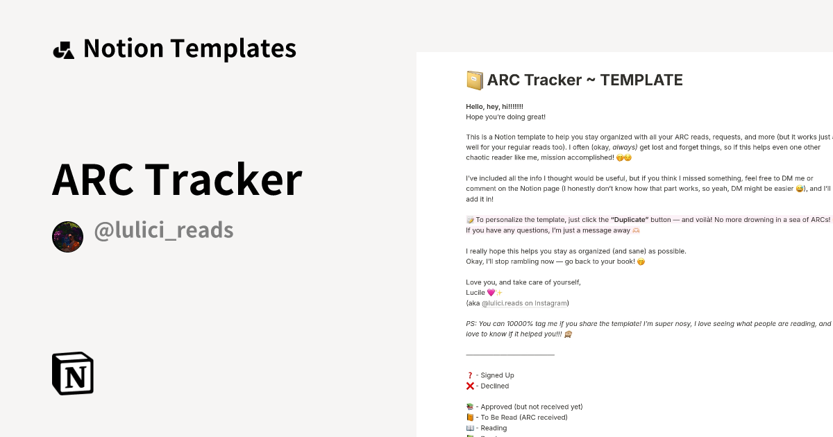 ARC Tracker Template By Lucile Notion Marketplace