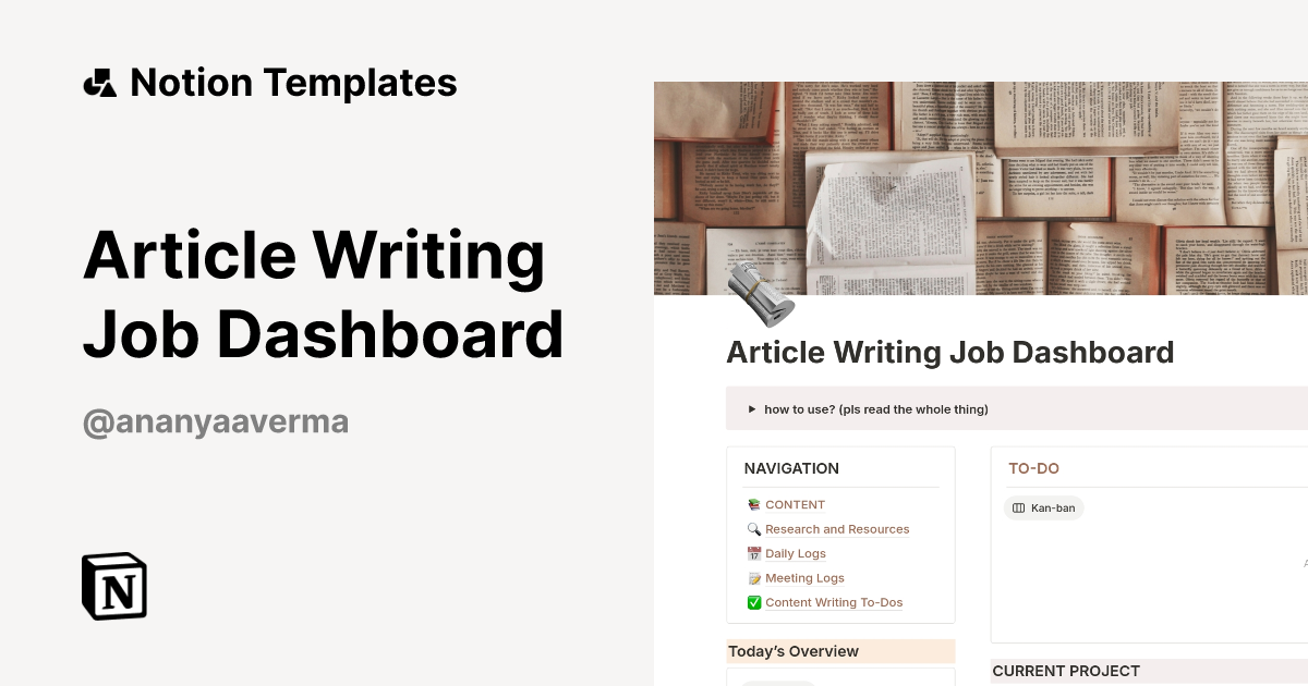 Article Writing Job Dashboard Template by Ananyaa | Notion Marketplace