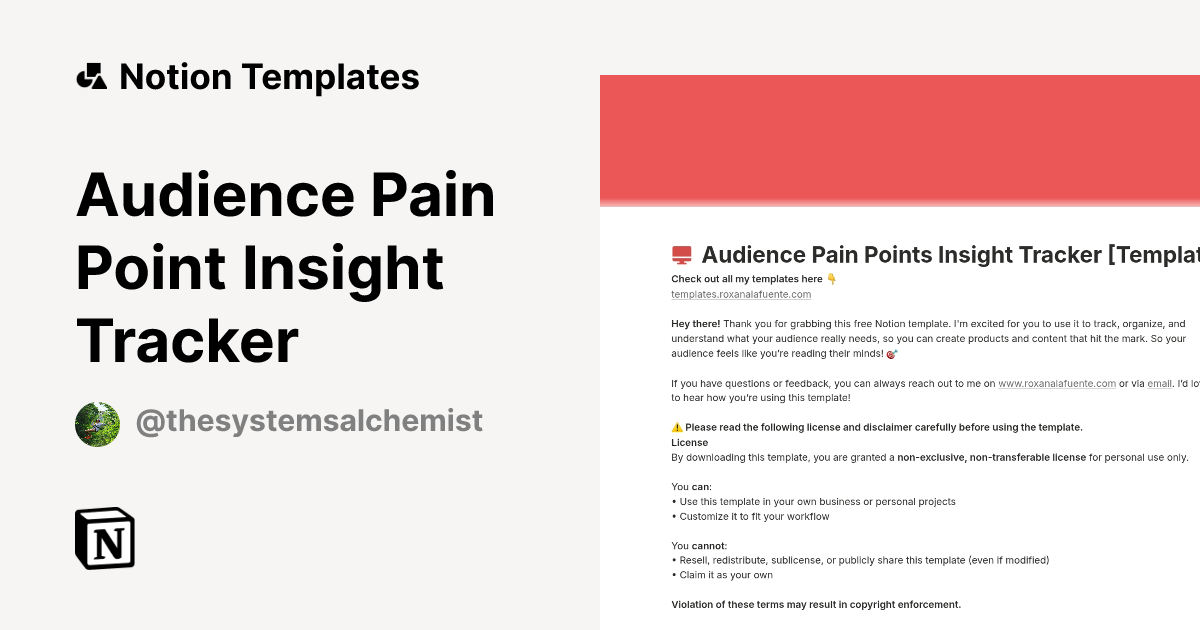 Audience Pain Point Insight Tracker Template by The Systems Alchemist ...