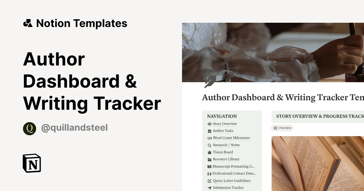 Author Dashboard & Writing Tracker Template by Rita from Quill&Steel ...