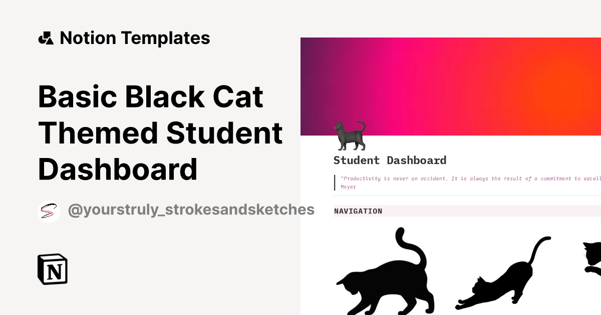 Basic Black Cat Themed Student Dashboard Template | Notion Marketplace