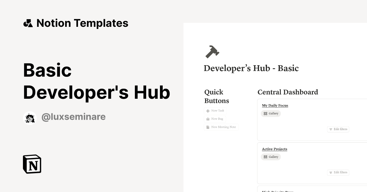 Basic Developer's Hub Template by Lux Seminare | Notion Marketplace
