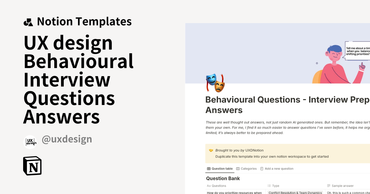 UX design Behavioural Interview Questions Answers Template by UXD ...