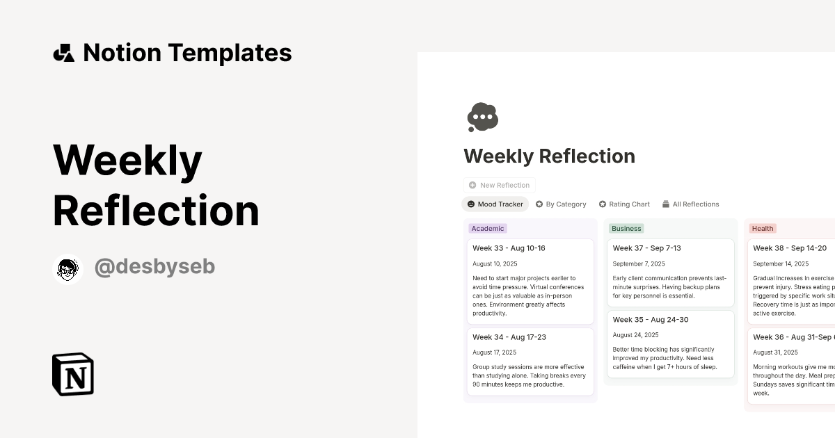 Weekly Reflection Template | Notion Marketplace