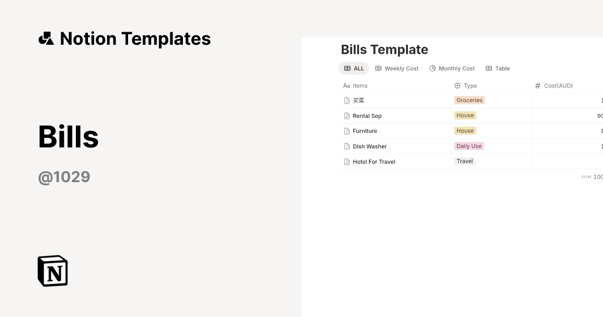 Bills Template | Notion Marketplace