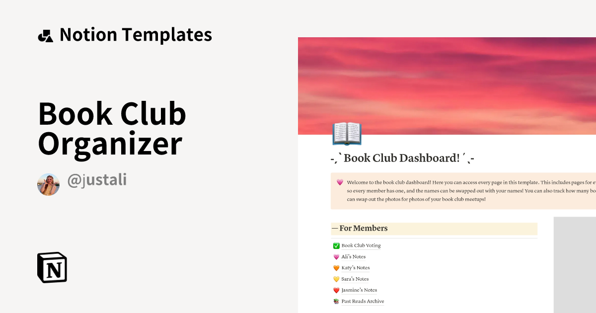 Book club organizer template notion marketplace