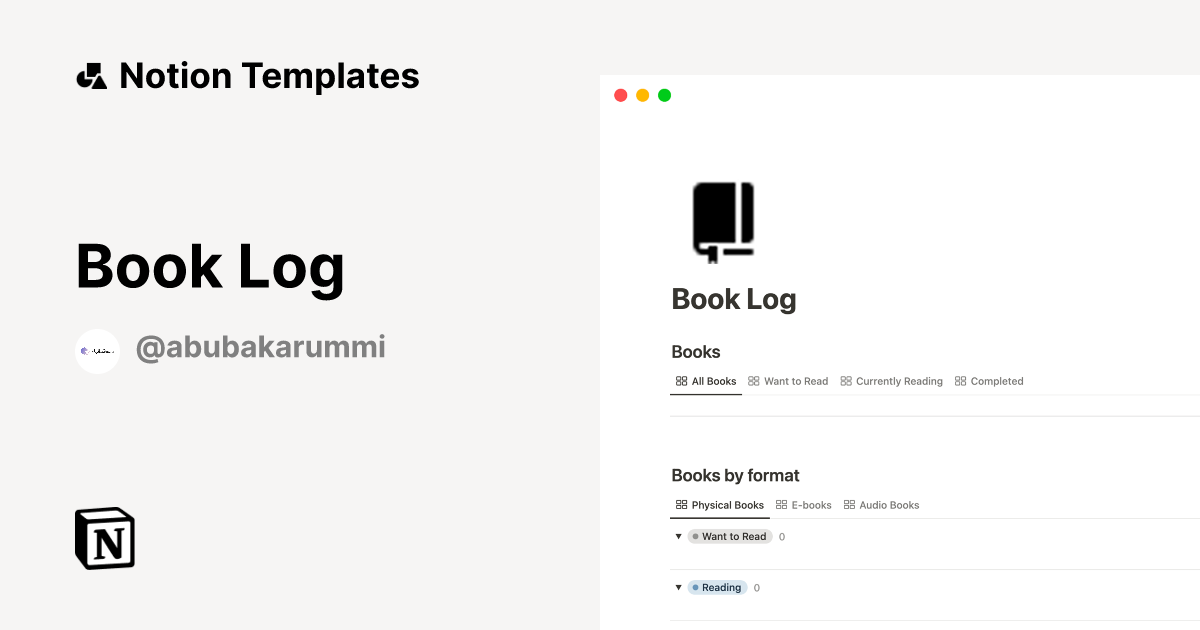 Book Log Template by MyHueDesigns | Notion Marketplace