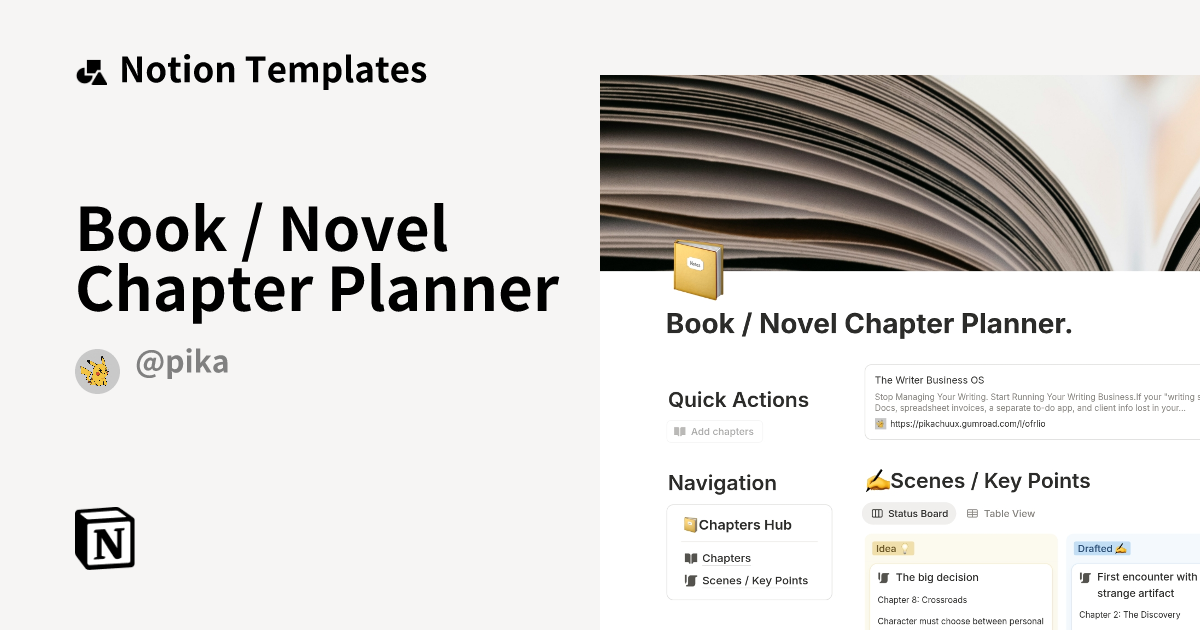 Book / Novel Chapter Planner Template | Notion Marketplace