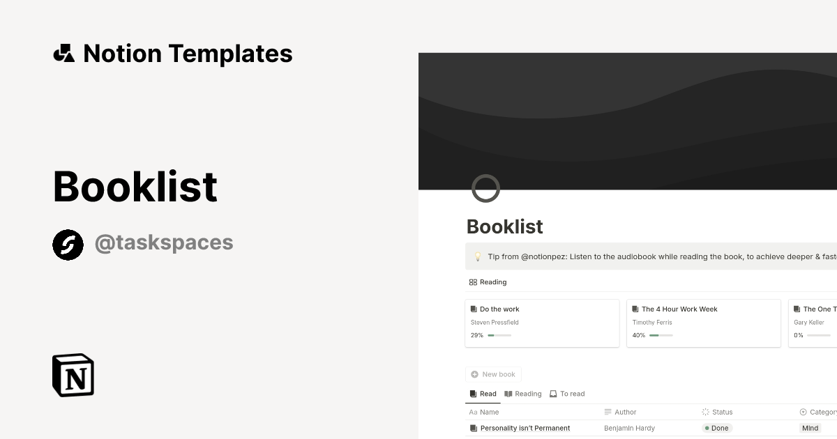 Booklist template notion marketplace