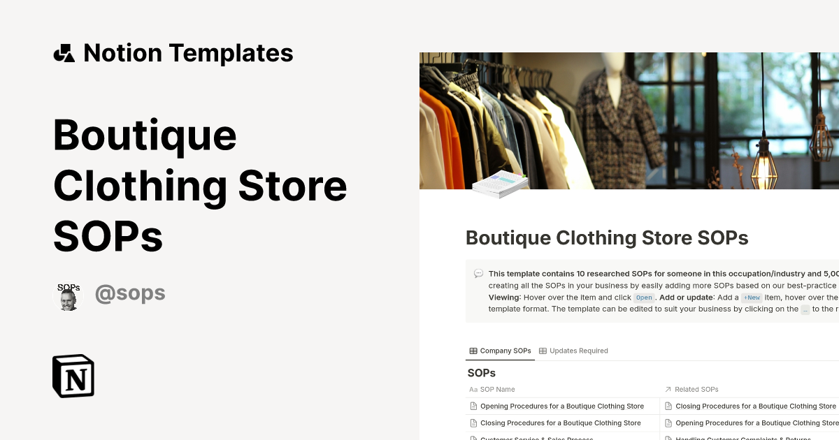Boutique Clothing Store SOPs Template by SOPs Notion Marketplace