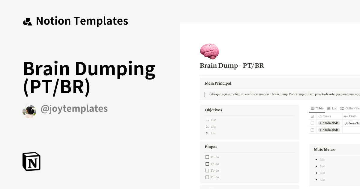 Brain Dumping (PT/BR) Template Notion Marketplace Brain Dumping (PT/BR) Template Notion Marketplace