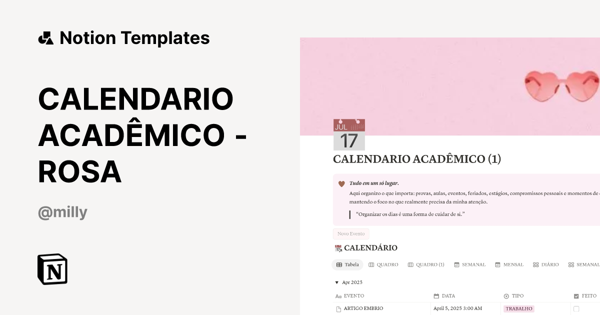 CALENDARIO ACADÊMICO - ROSA Template | Notion Marketplace