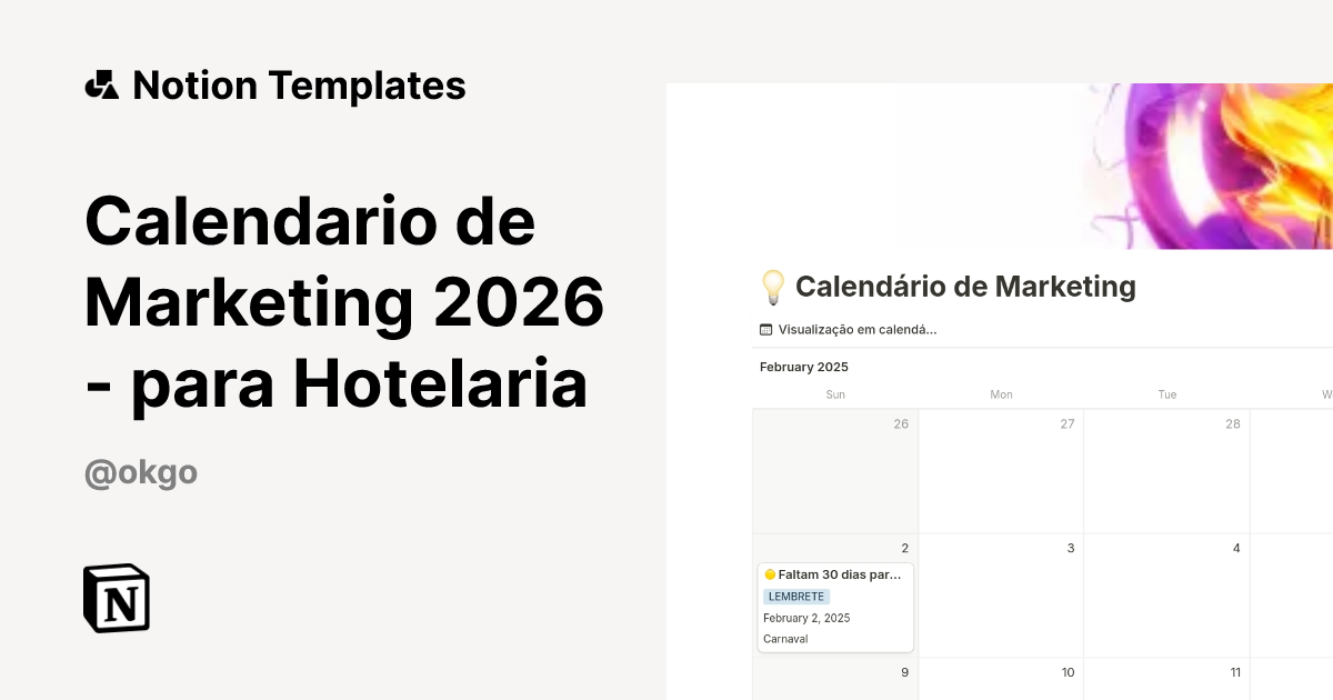 Calendario de Marketing 2026 - para Hotelaria Template | Notion Marketplace