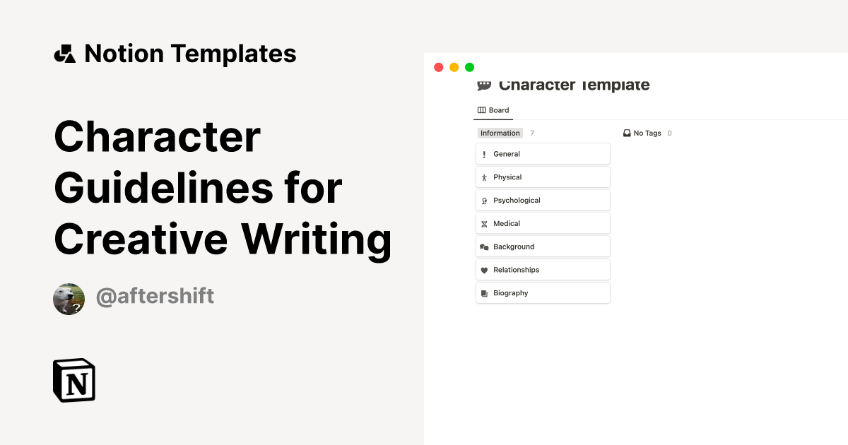Character guidelines for creative writing template notion marketplace