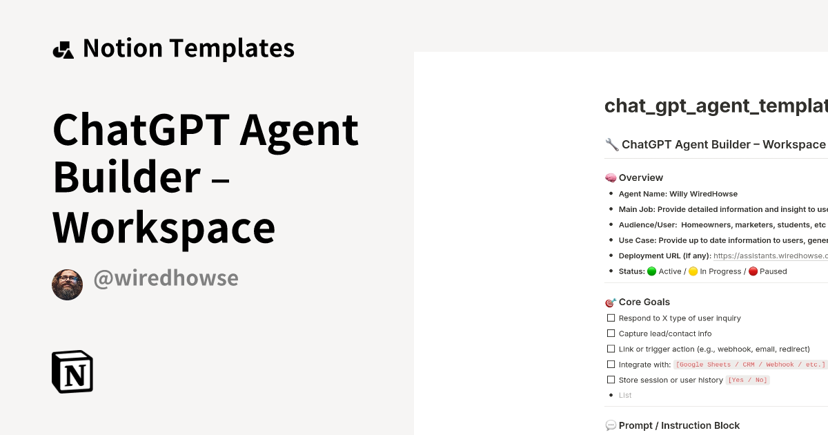 ChatGPT Agent Builder Workspace Template by WiredHowse Notion