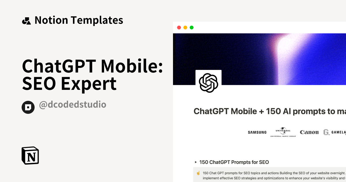 ChatGPT Mobile: SEO Expert Template Notion Marketplace