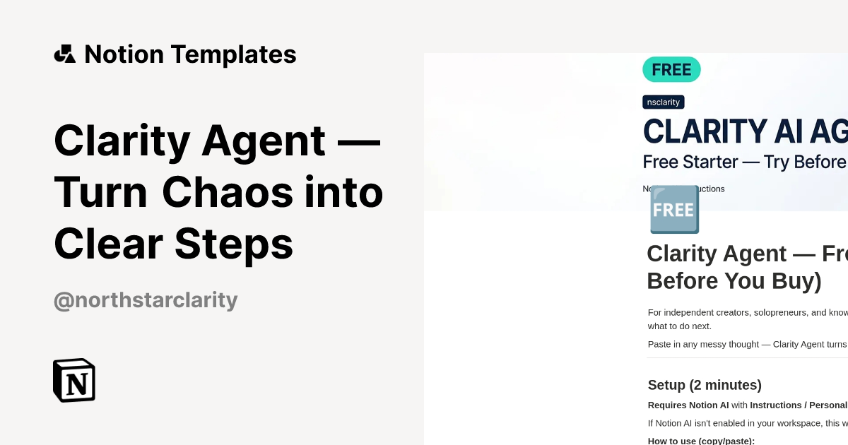 Clarity Agent — Turn Chaos into Clear Steps Template | Notion Marketplace