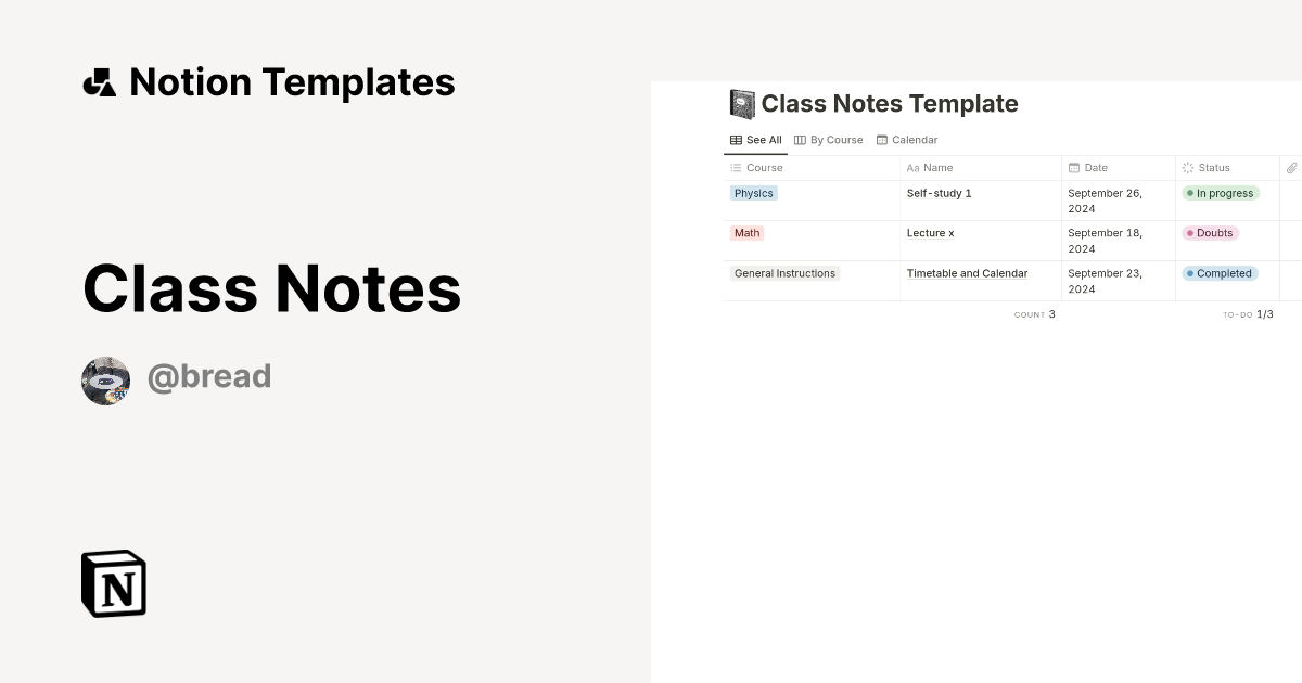 Class Notes Template | Notion Marketplace