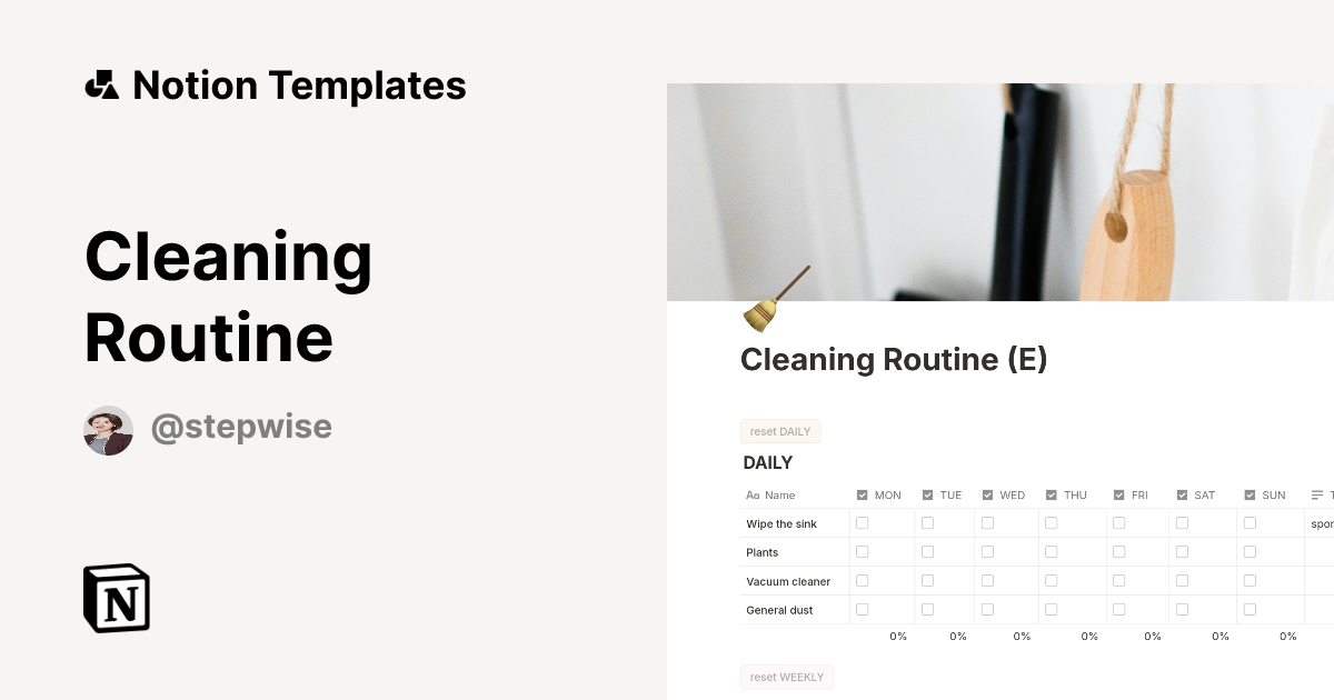 Cleaning Routine Template by stepwise | Notion Marketplace