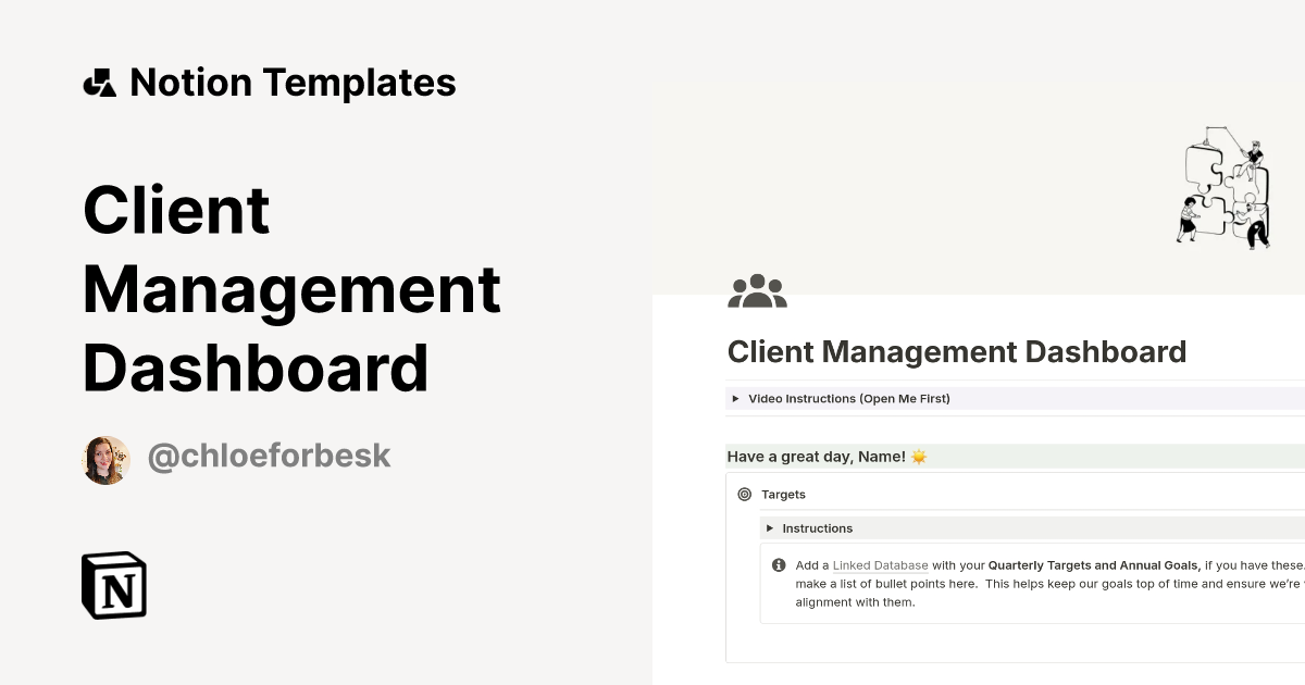 Client Management Dashboard Template By Chloe Forbes Kindlen Notion