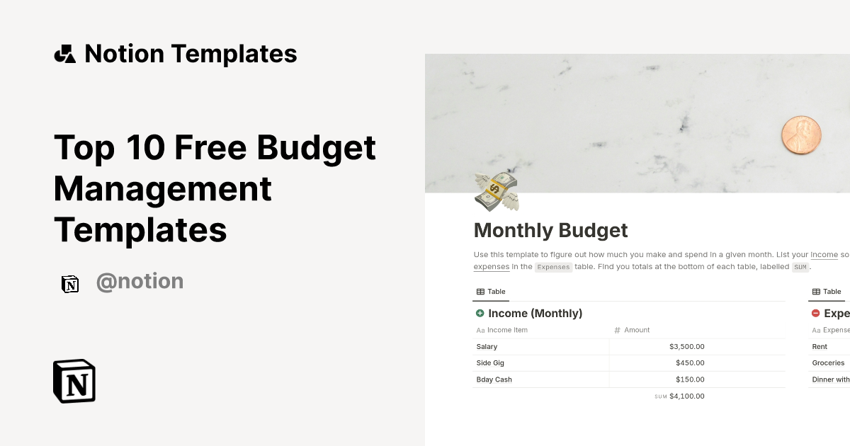 Top 10 Free Budget Management Templates | Notion Template Marketplace