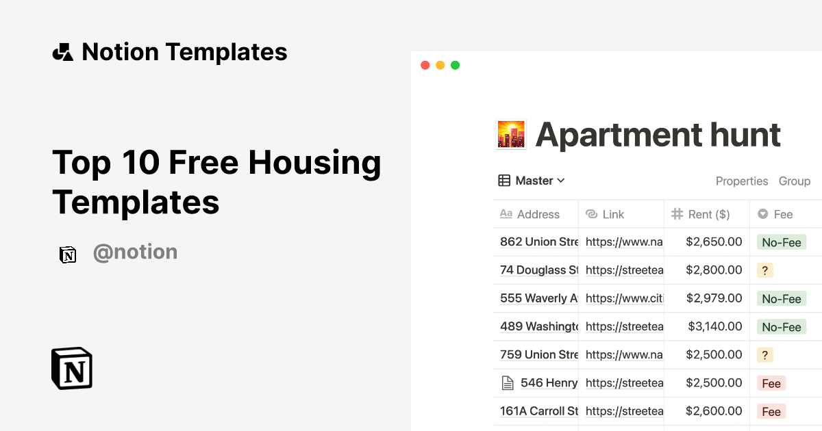 Top 10 Free Housing Templates Notion Template Marketplace