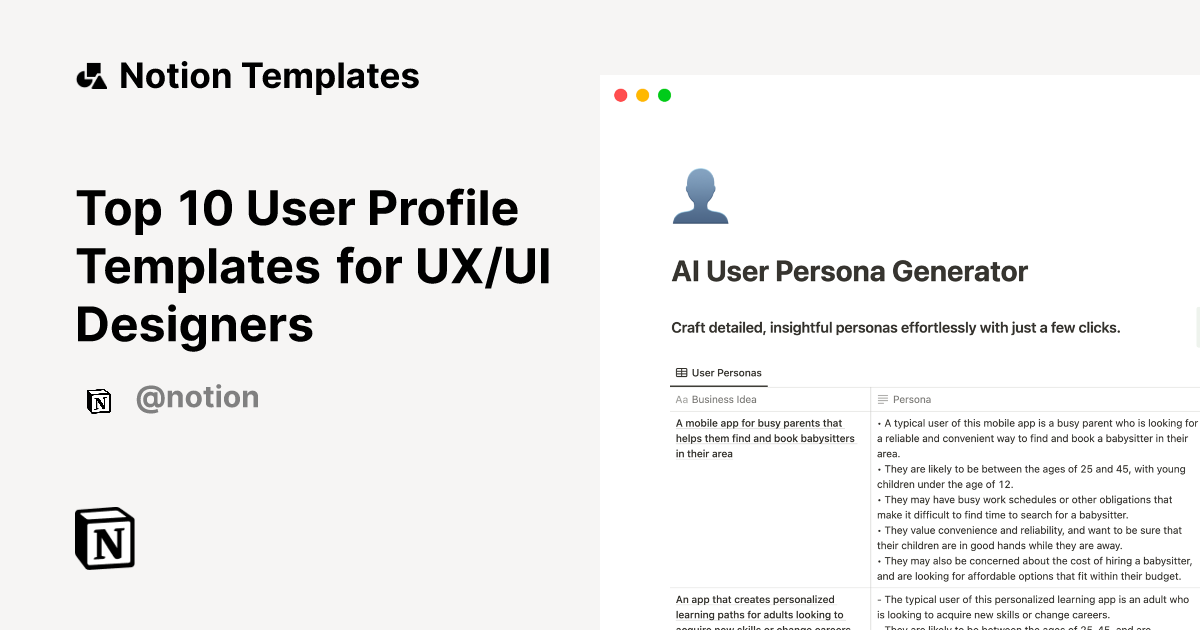 Top 10 User Profile Templates for UX/UI Designers | Notion Template ...