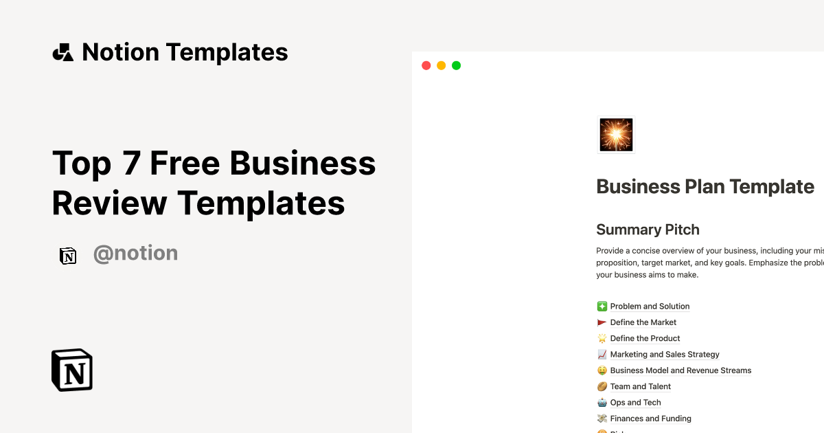 Top 7 Free Business Review Templates | Notion Template Marketplace
