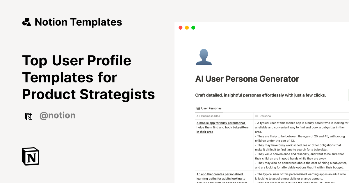 Top User Profile Templates for Product Strategists | Notion Template ...