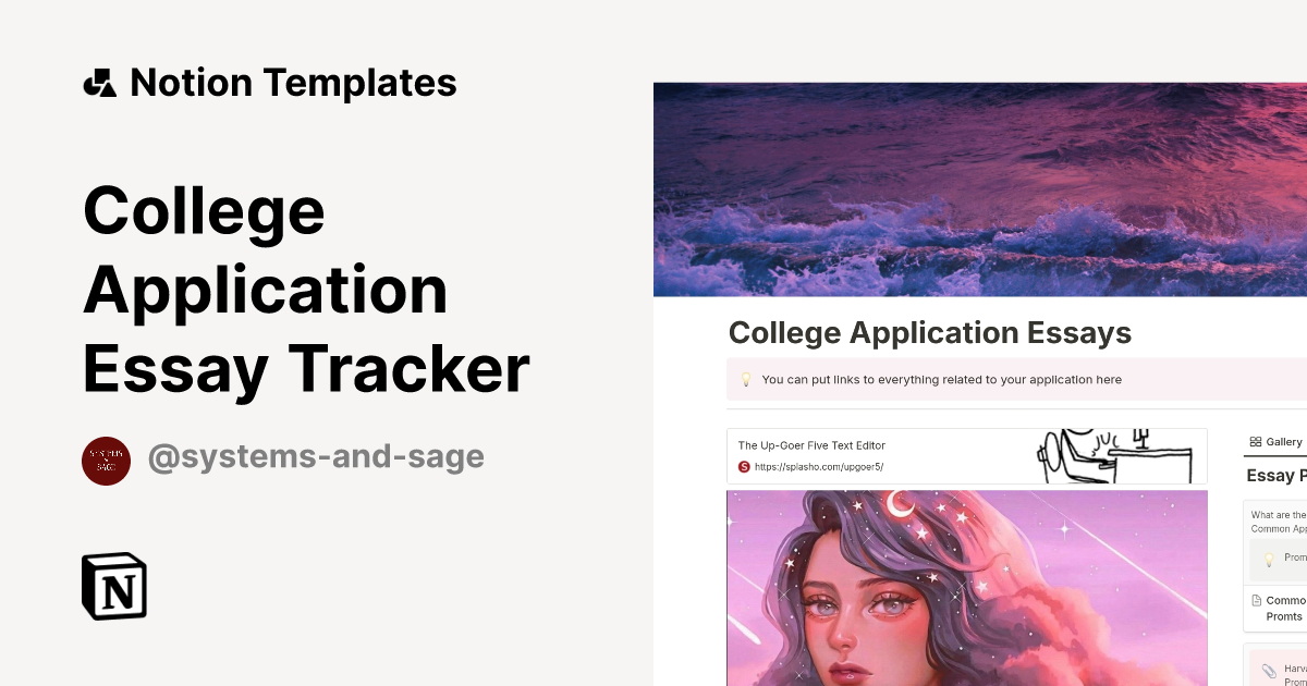College Application Essay Tracker Template Notion Marketplace