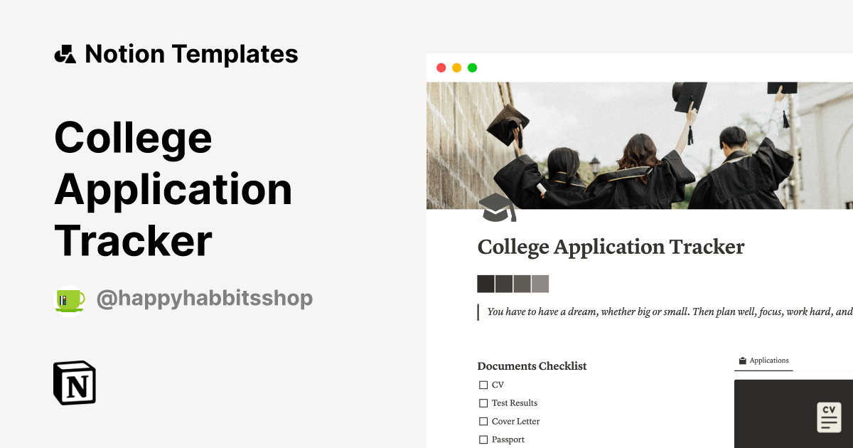 College Application Tracker Template by Happy Habbits Notion Marketplace