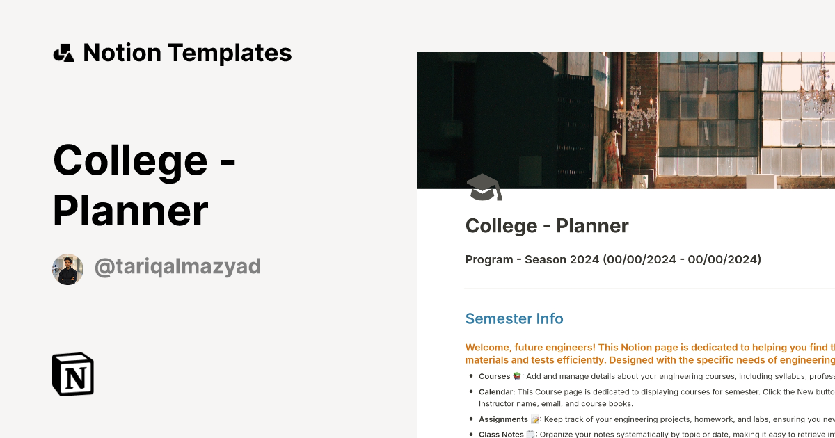 College - Planner Template | Notion Marketplace