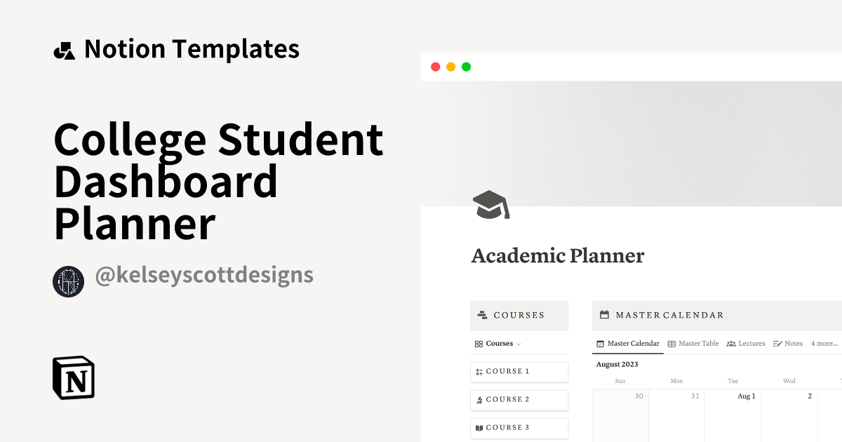 College Student Dashboard Planner Template Notion Marketplace