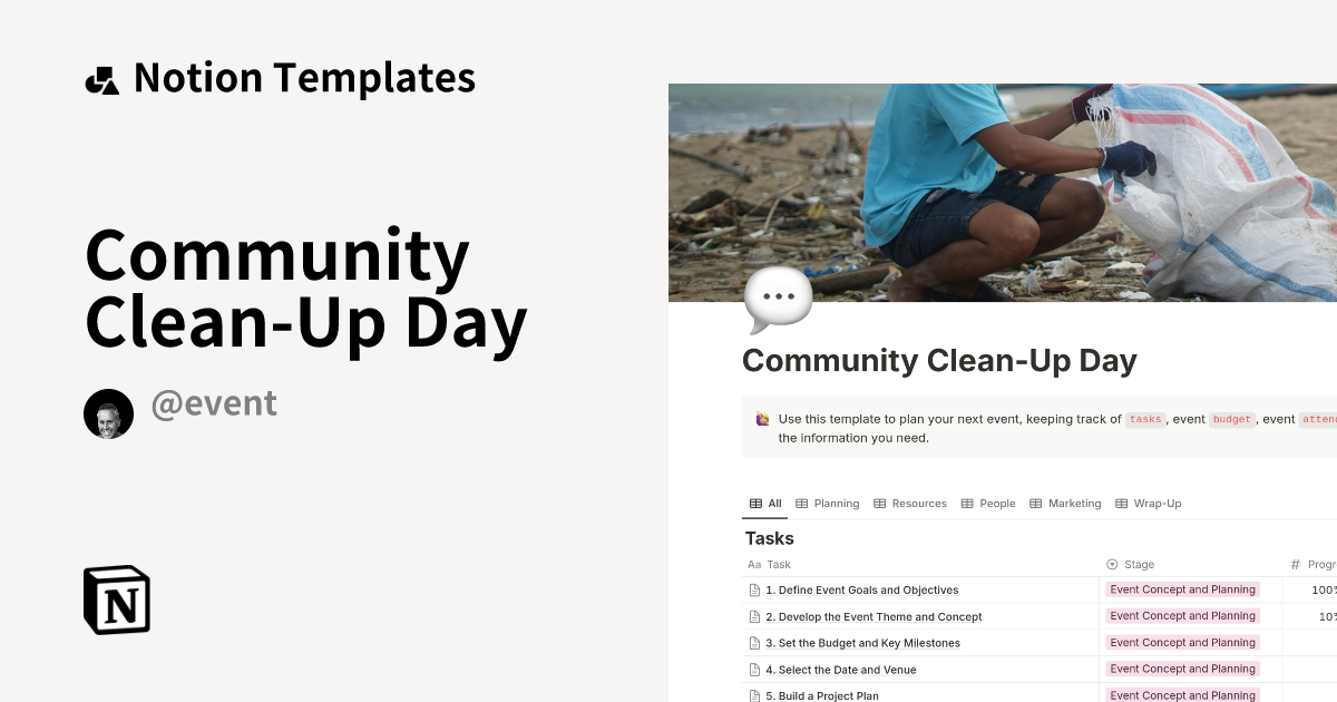 Community Clean-Up Day Template by Event | Notion Marketplace